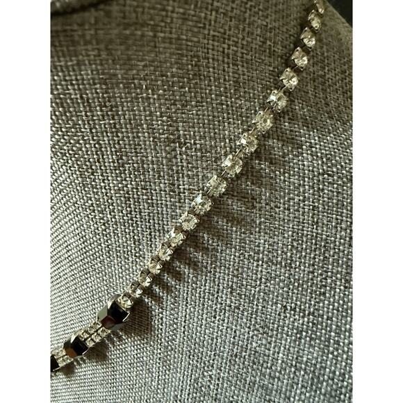 Vintage Rhinestone Statement Y Necklace Black Clear Cocktail Formal Wedding 18” - Picture 3 of 5